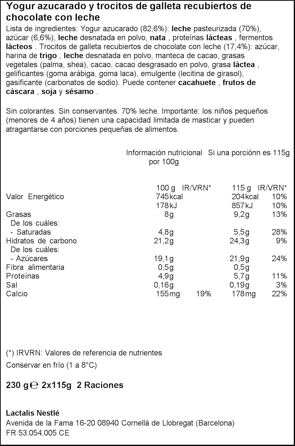 Yogur Kit Kat Nestlé 230g pack 2 con bolitas de cholocate